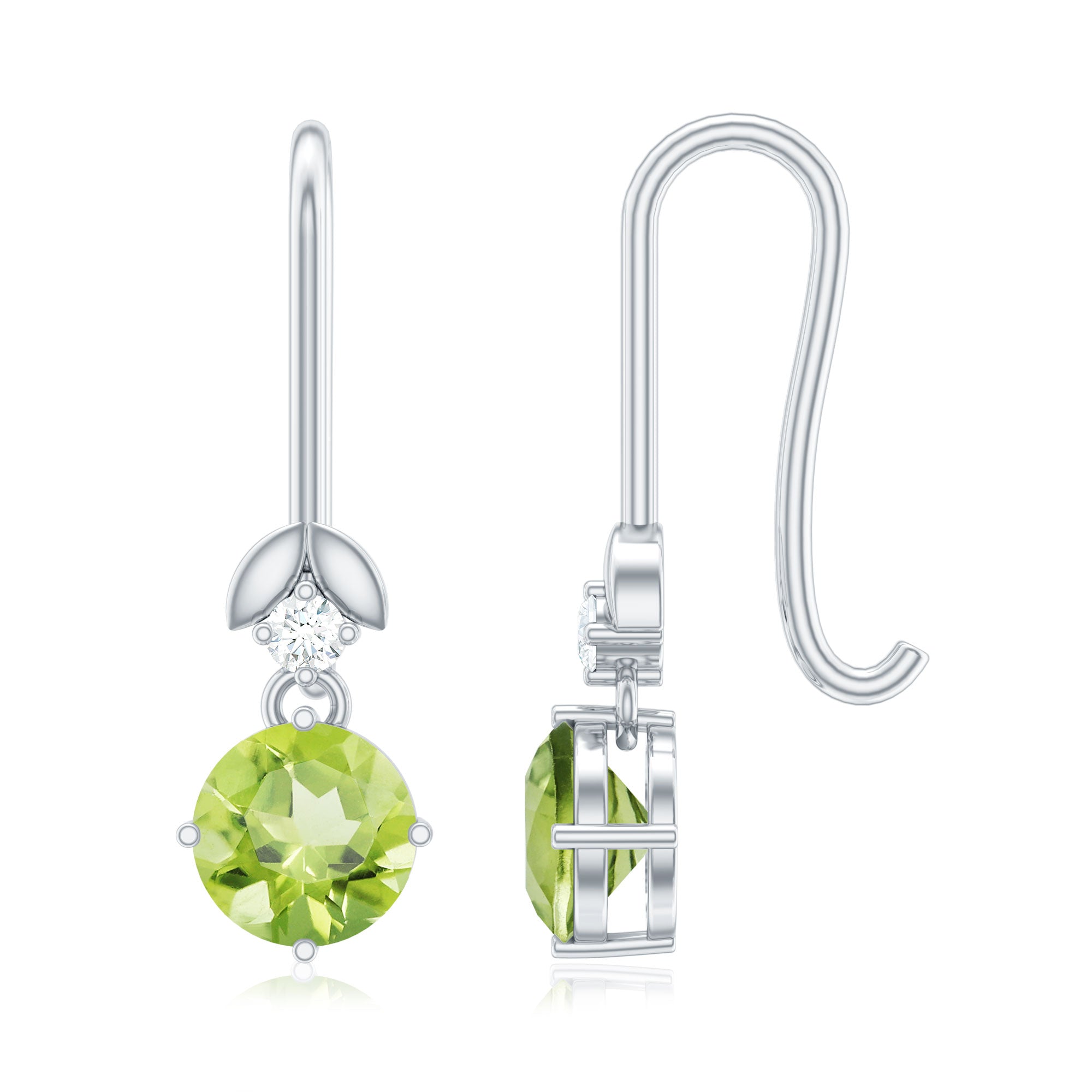 1 Carat Round Peridot and Moissanite Drop Earrings with Fish Hook AAA - Rosec Jewels