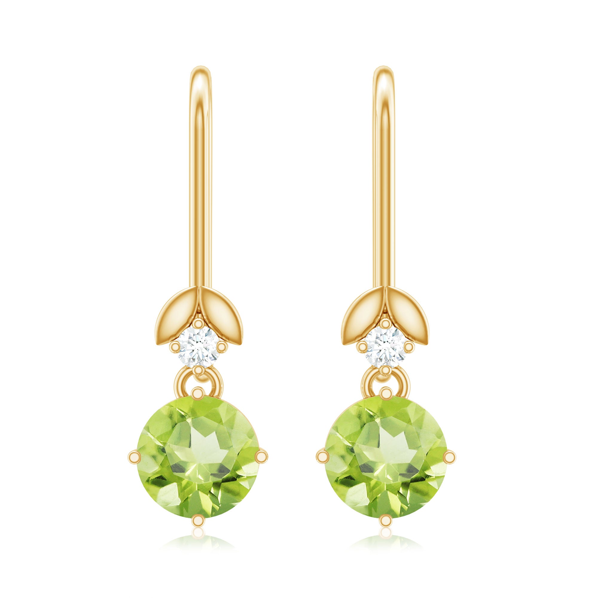 1 Carat Round Peridot and Moissanite Drop Earrings with Fish Hook AAA - Rosec Jewels