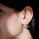 1.7 Carat Oval Shape Lab Grown Emerald Drop Earrings with Diamond AAAA - Rosec Jewels