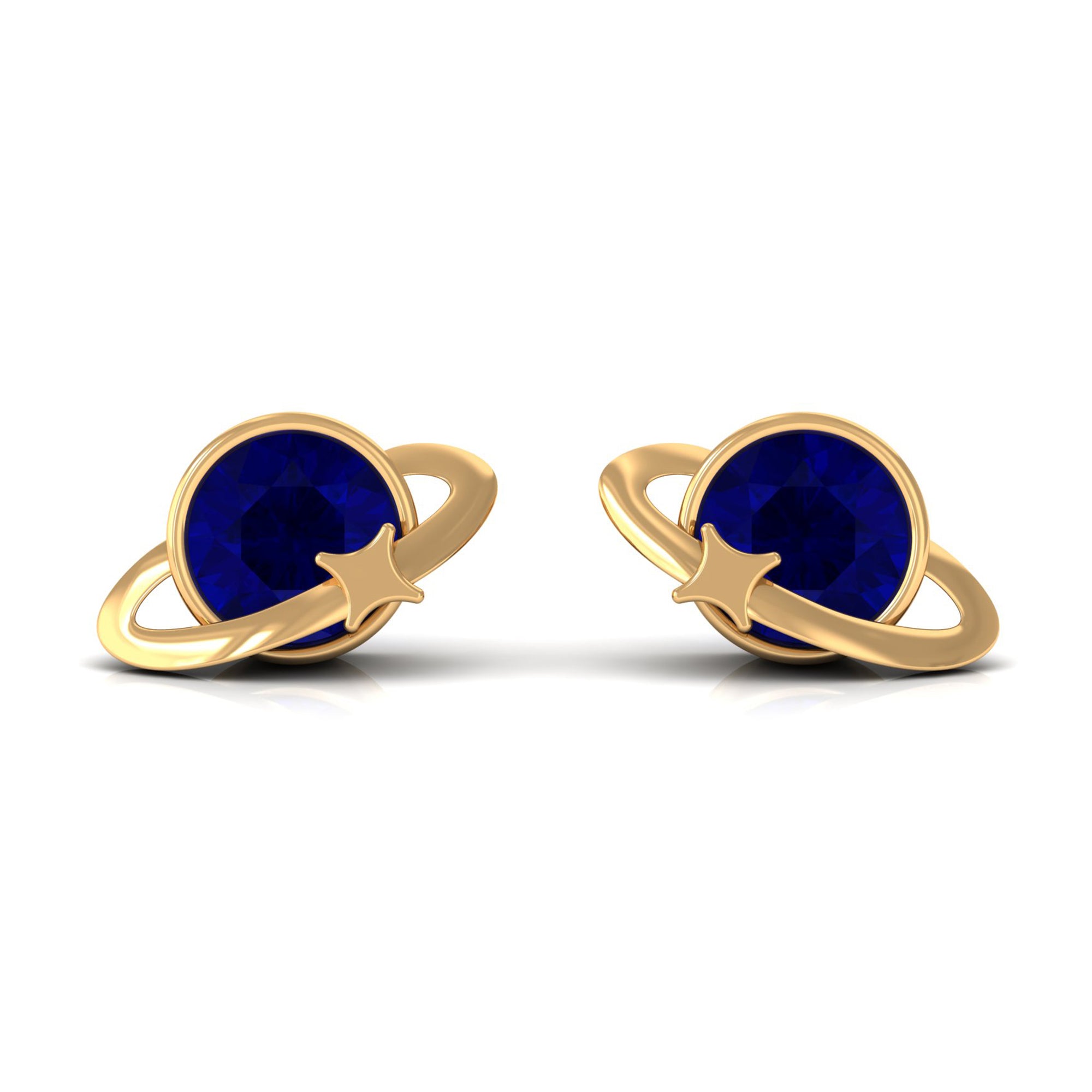 2 CT Solitaire Blue Sapphire Celestial Stud Earrings in Bezel Setting AAA - Rosec Jewels