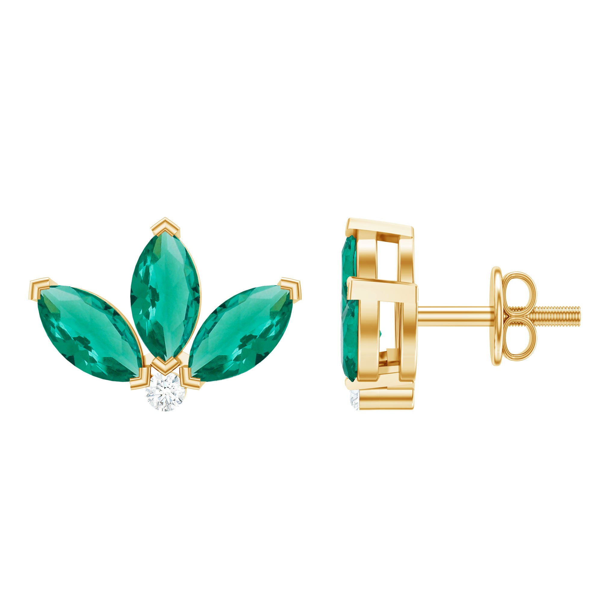Rosec Jewels-Marquise Cut Lab Created Emerald Leaf Stud Earrings in Silver