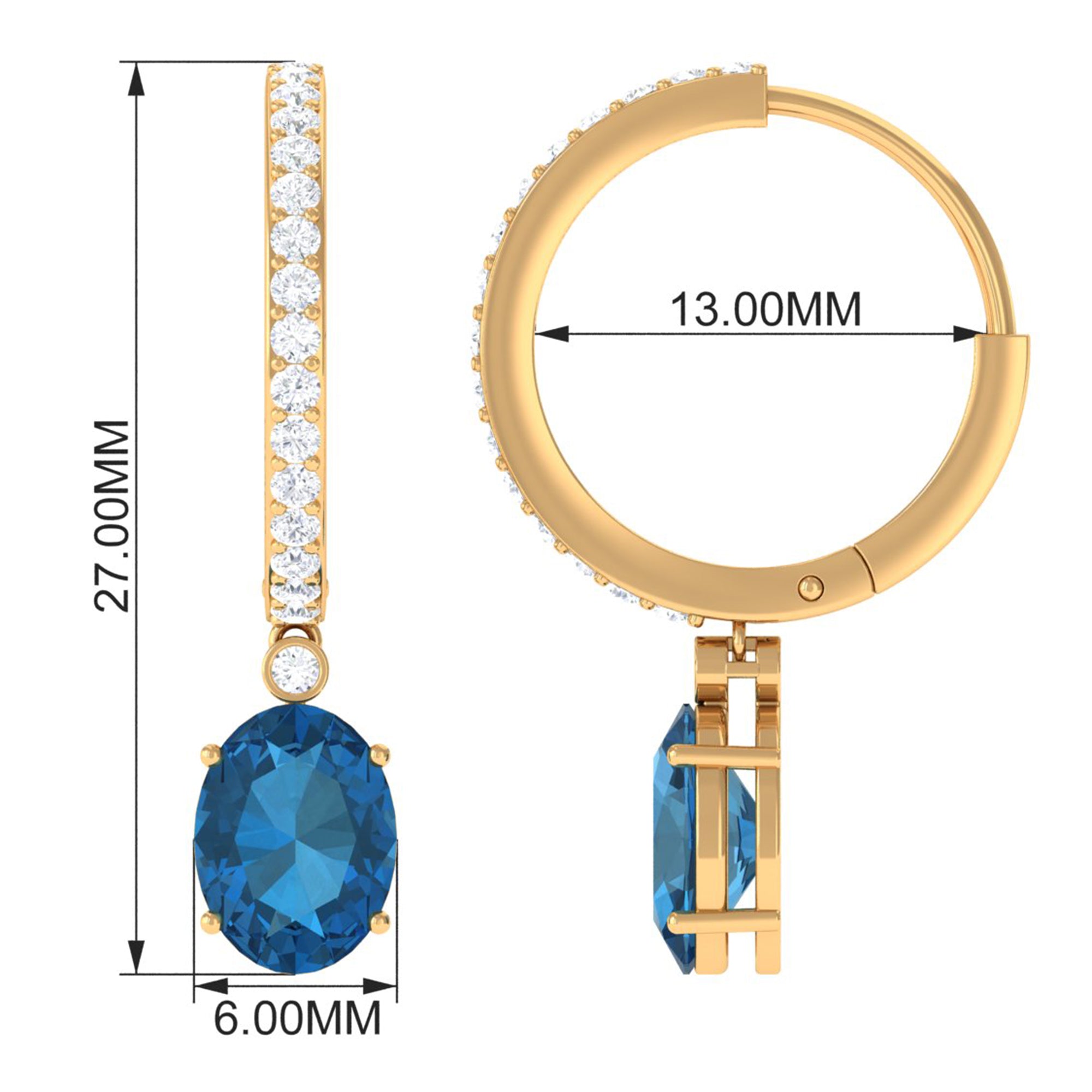 Oval London Blue Topaz and Diamond Hoop Drop Earrings London Blue Topaz - ( AAA ) - Quality - Rosec Jewels