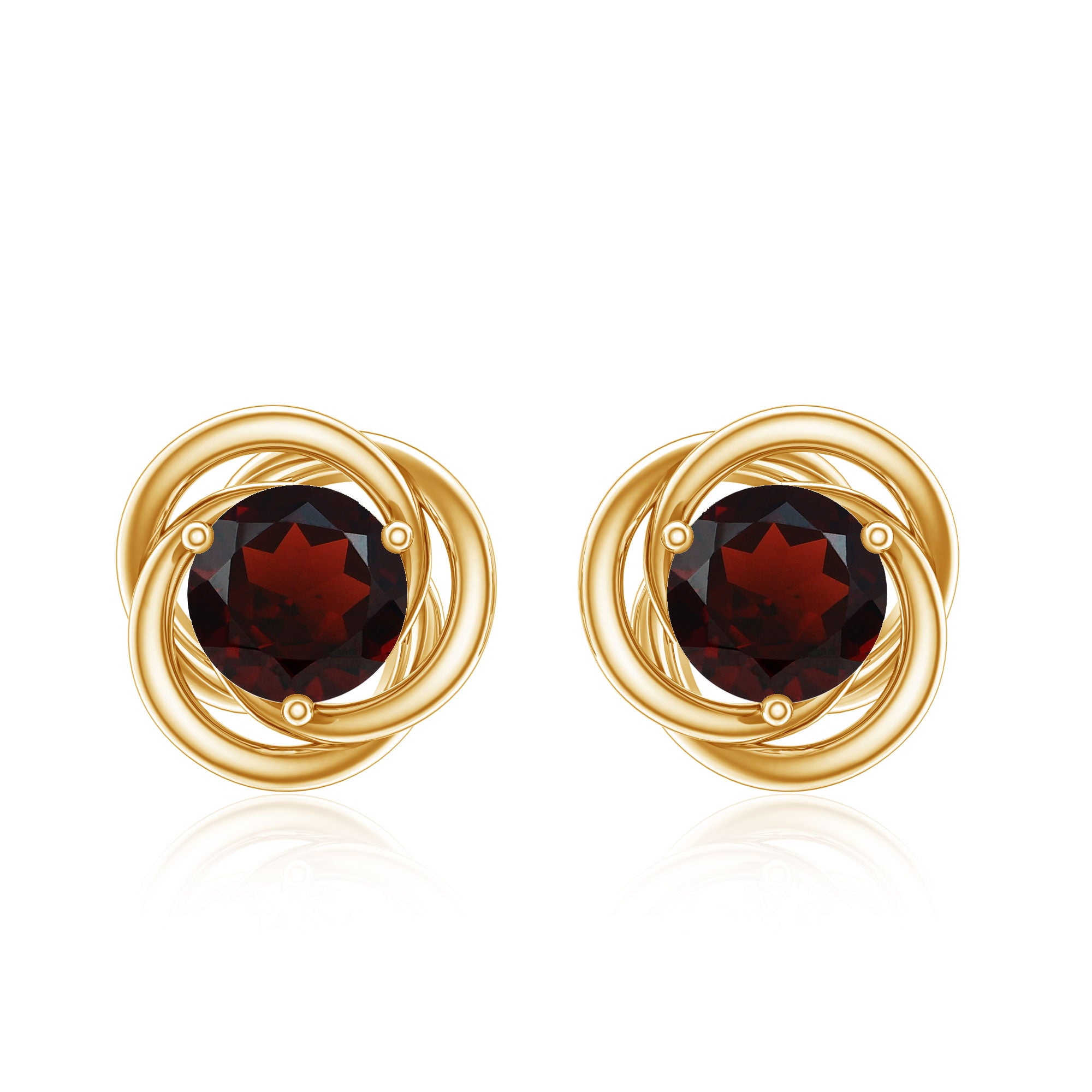 Solitaire 0.6 Carat Garnet Swirl Stud Earrings in 3 Prong Setting AAA - Rosec Jewels