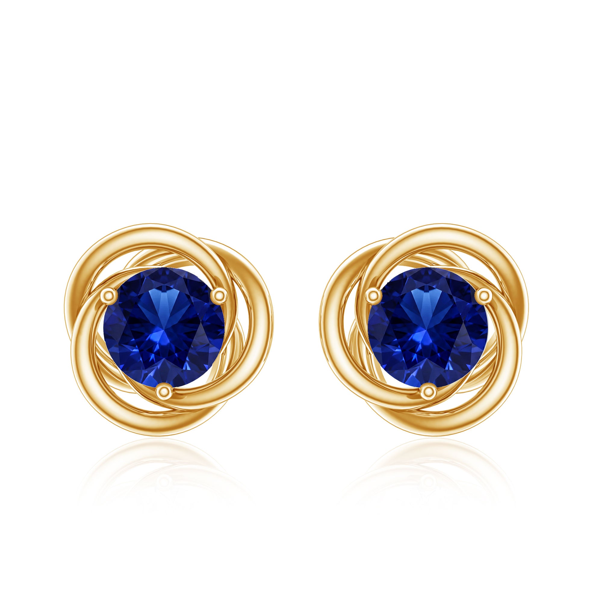 Created Blue Sapphire Solitaire Swirl Stud Earrings AAAA - Rosec Jewels