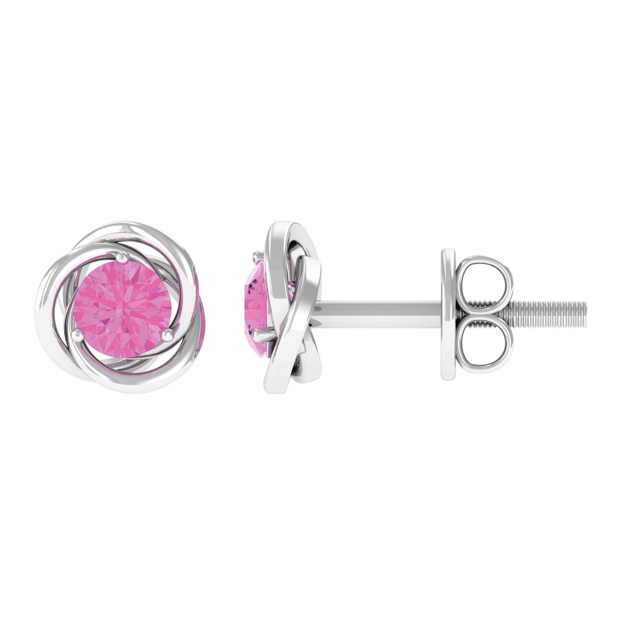 0.75 CT Pink Sapphire Swirl Stud Earrings in Prong Setting