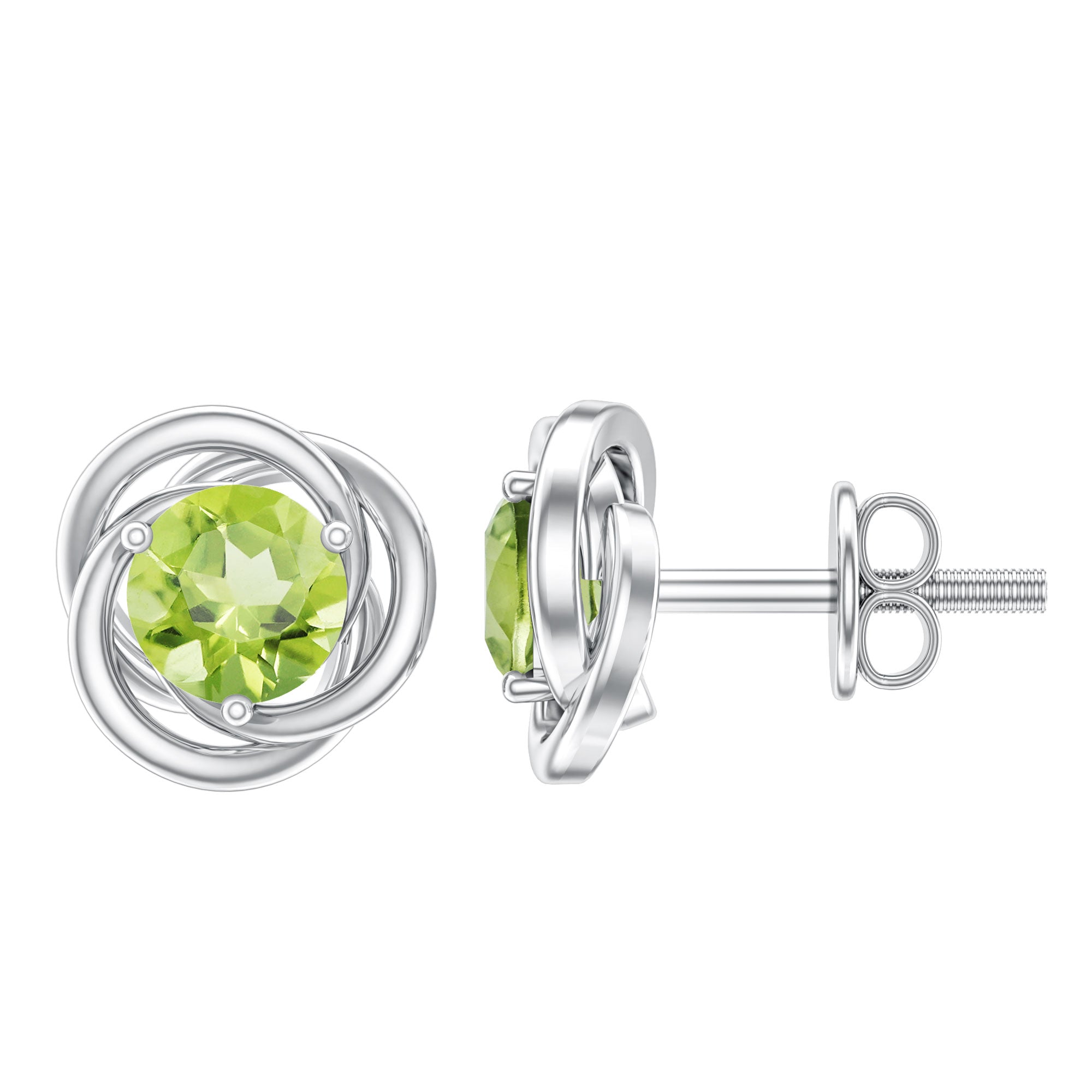 1 Carat Round Cut Peridot Swirl Stud Earrings AAA - Rosec Jewels
