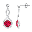 Lab Grown Ruby Diamond Drop Earrings AAAA - Rosec Jewels
