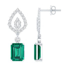 Art Deco Lab Grown Emerald Diamond Drop Earrings With Screw Back AAAA - Rosec Jewels