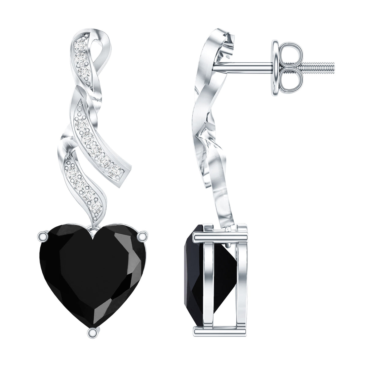 Lab Grown Black Diamond Heart Drop Earrings with Diamonds AAAA ( Synthetic ) - Rosec Jewels