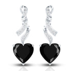 Lab Grown Black Diamond Heart Drop Earrings with Diamonds AAAA ( Synthetic ) - Rosec Jewels