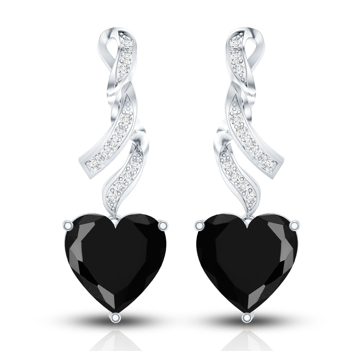Lab Grown Black Diamond Heart Drop Earrings with Diamonds AAAA ( Synthetic ) - Rosec Jewels