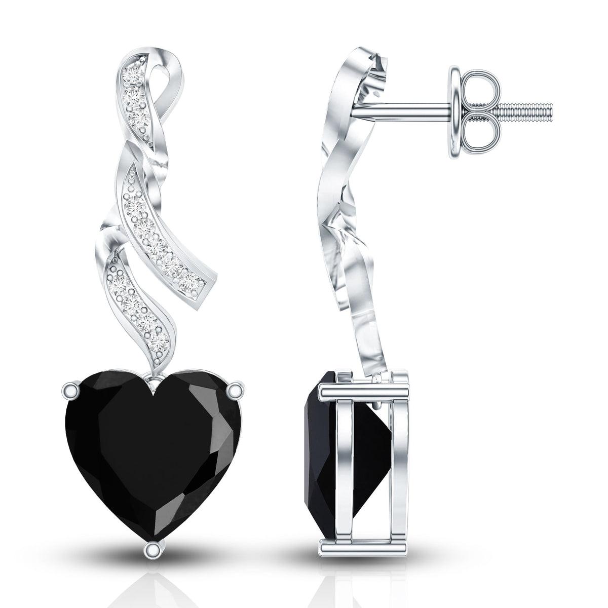 Lab Grown Black Diamond Heart Drop Earrings with Diamonds AAAA ( Synthetic ) - Rosec Jewels