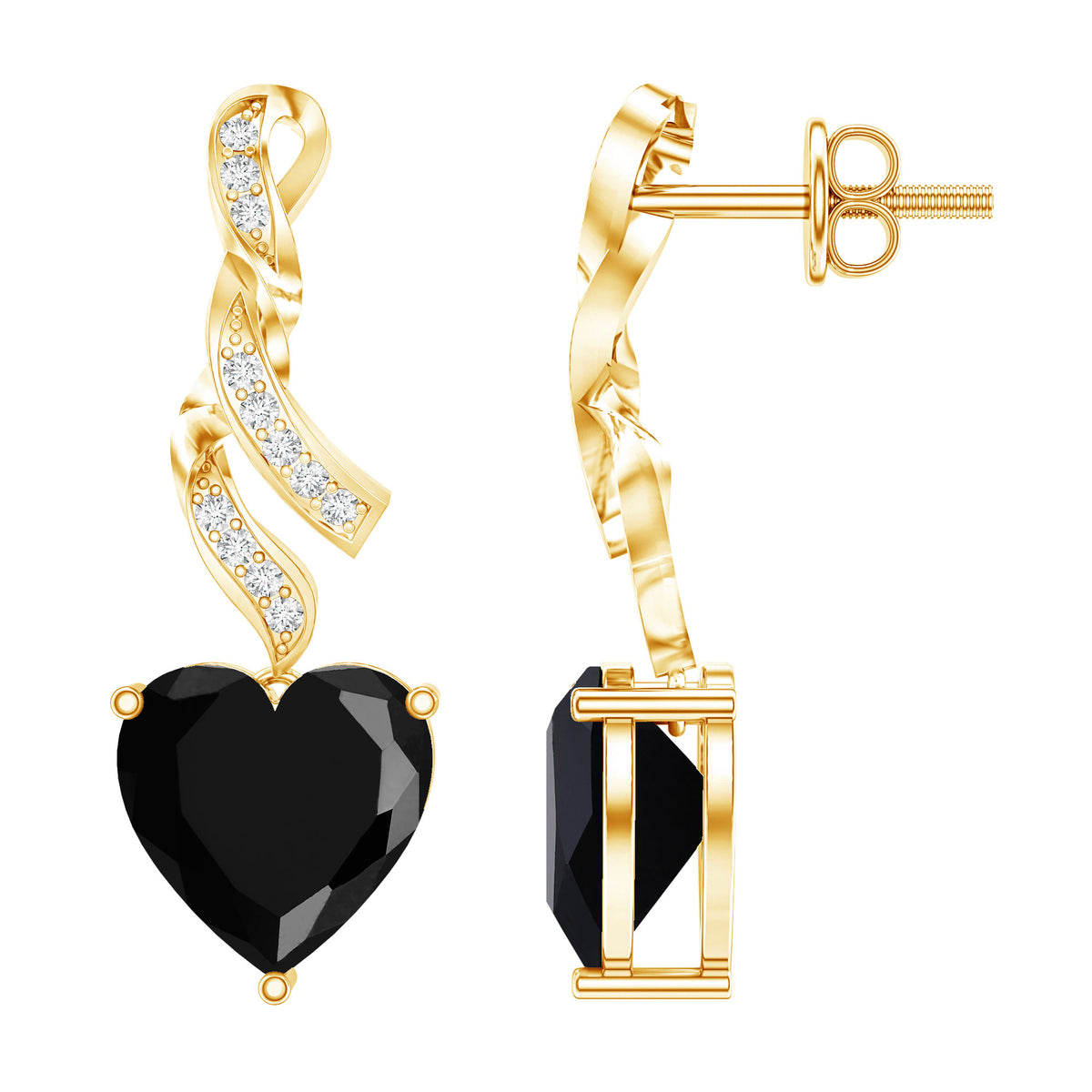 Lab Grown Black Diamond Heart Drop Earrings with Diamonds AAAA ( Synthetic ) - Rosec Jewels