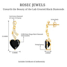 Lab Grown Black Diamond Heart Drop Earrings with Diamonds AAAA ( Synthetic ) - Rosec Jewels