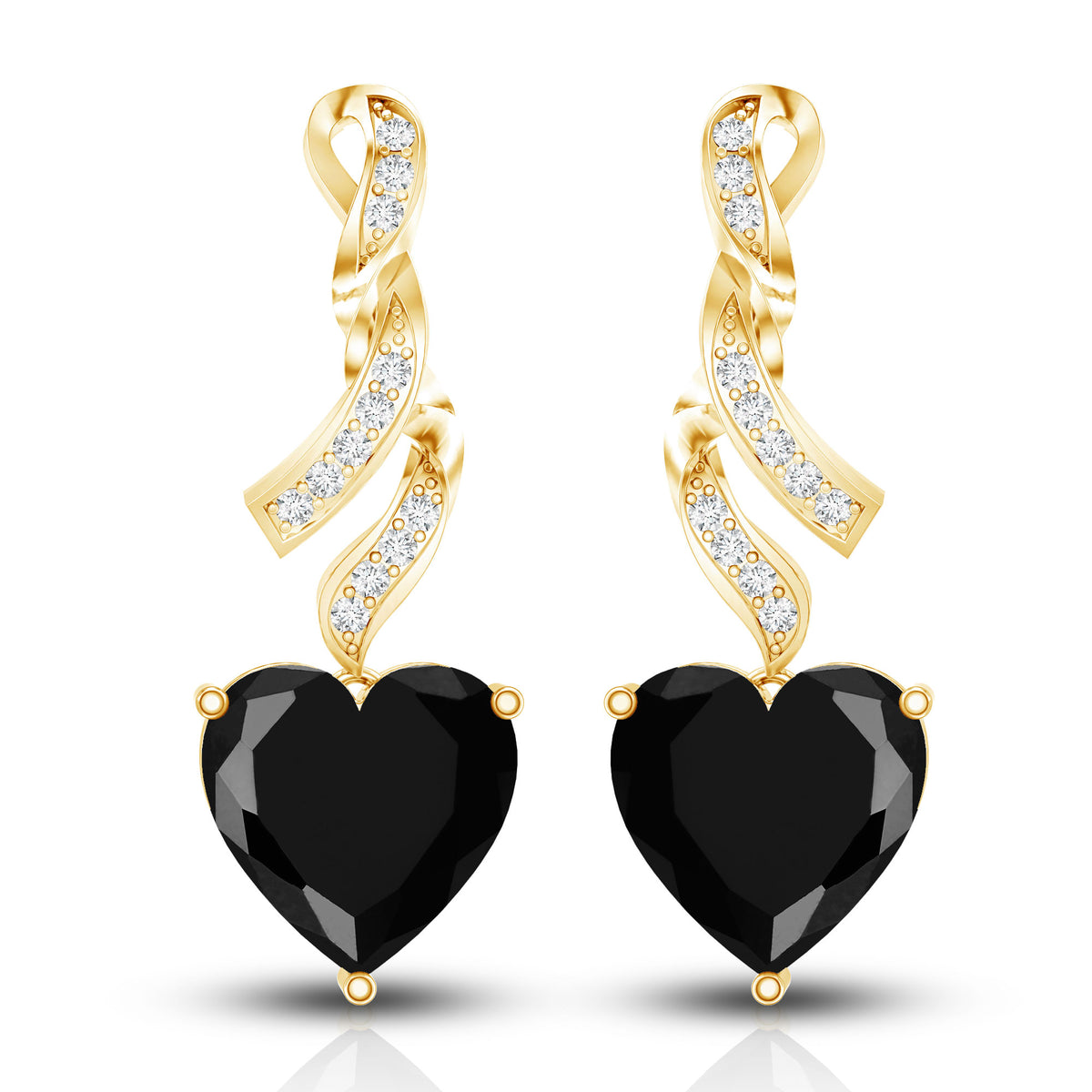 Lab Grown Black Diamond Heart Drop Earrings with Diamonds AAAA ( Synthetic ) - Rosec Jewels