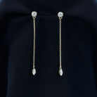Rosec Jewels-Marquise and Round Diamond Dangle Chain Earrings in Bezel Setting