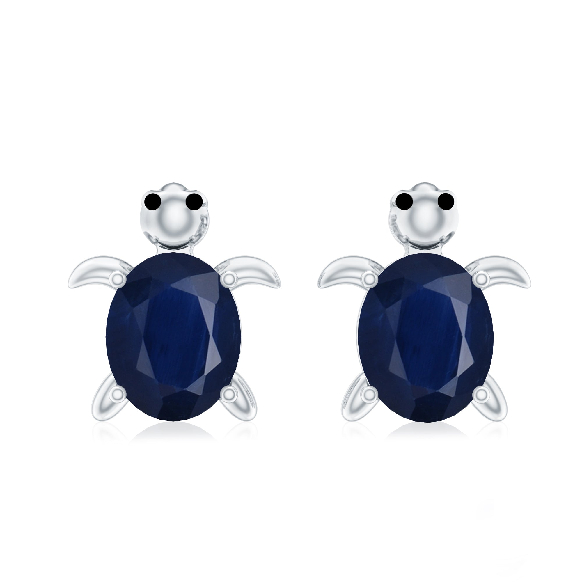 4X6MM Oval Cut Blue Sapphire Sea Turtle Earrings AAA - Rosec Jewels