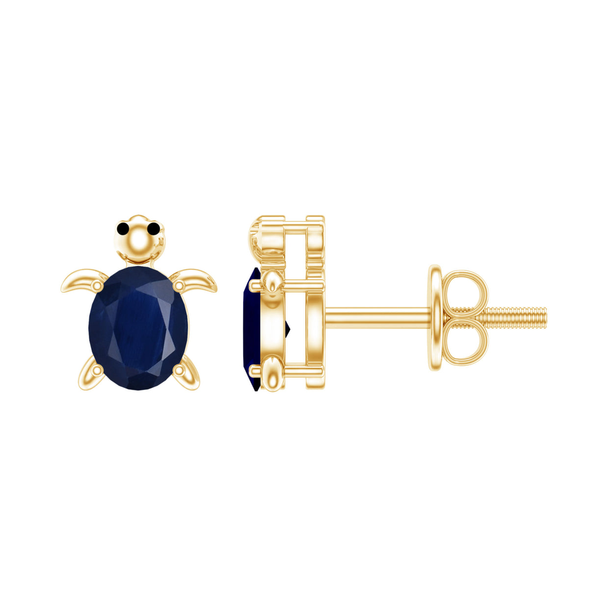 1.2 Carat Oval Cut Blue Sapphire Sea Turtle Earrings AAA - Rosec Jewels
