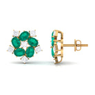Cluster Stud Earrings with Emerald and Moissanite Emerald - ( AAA ) - Quality - Rosec Jewels