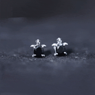 Oval Shaped Black Onyx Turtle Stud Earrings AAA - Rosec Jewels