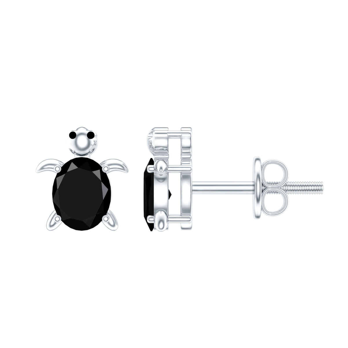 Oval Shaped Black Onyx Turtle Stud Earrings AAA - Rosec Jewels