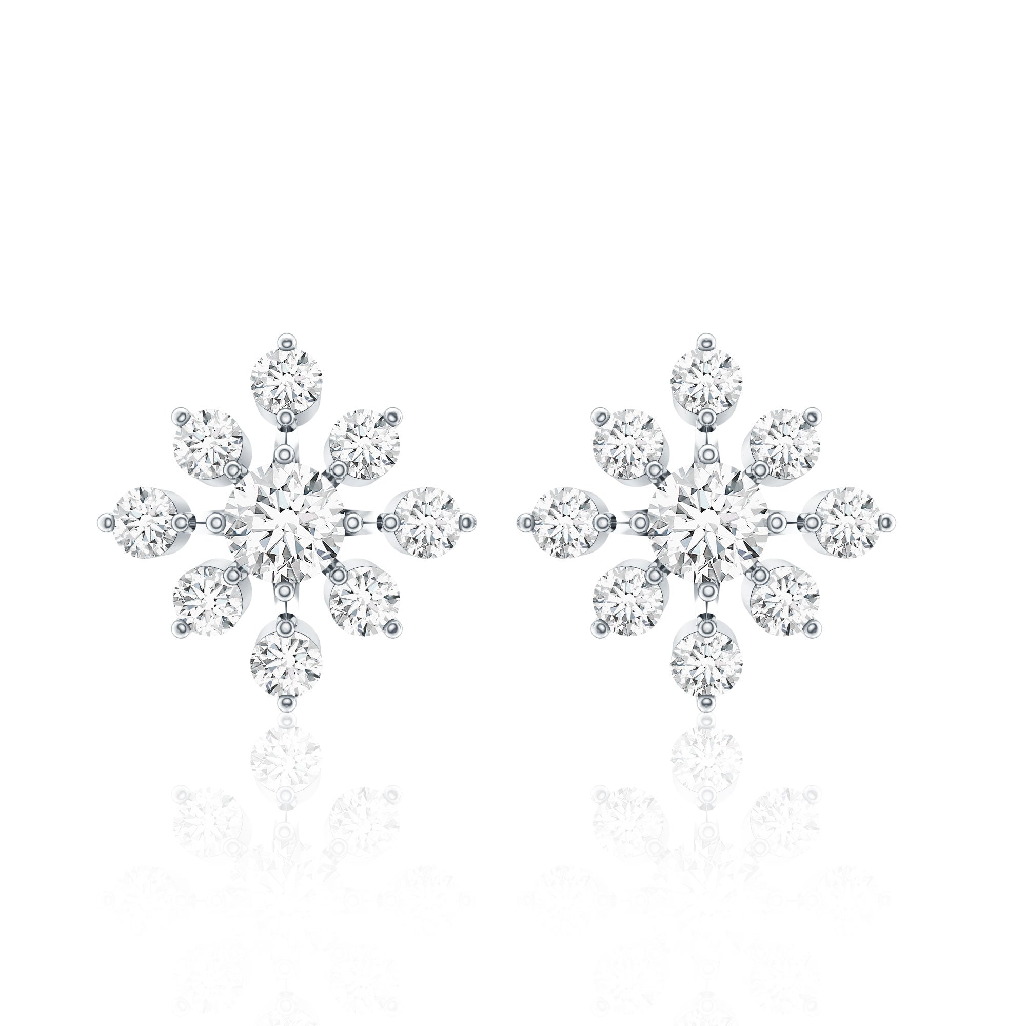 Round Cut Diamond Flower Stud Earrings for Women Natural - ( HI-SI ) - Rosec Jewels