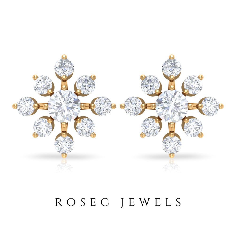 Round Cut Diamond Flower Stud Earrings for Women Natural - ( HI-SI ) - Rosec Jewels