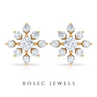 Round Cut Diamond Flower Stud Earrings for Women Natural - ( HI-SI ) - Rosec Jewels