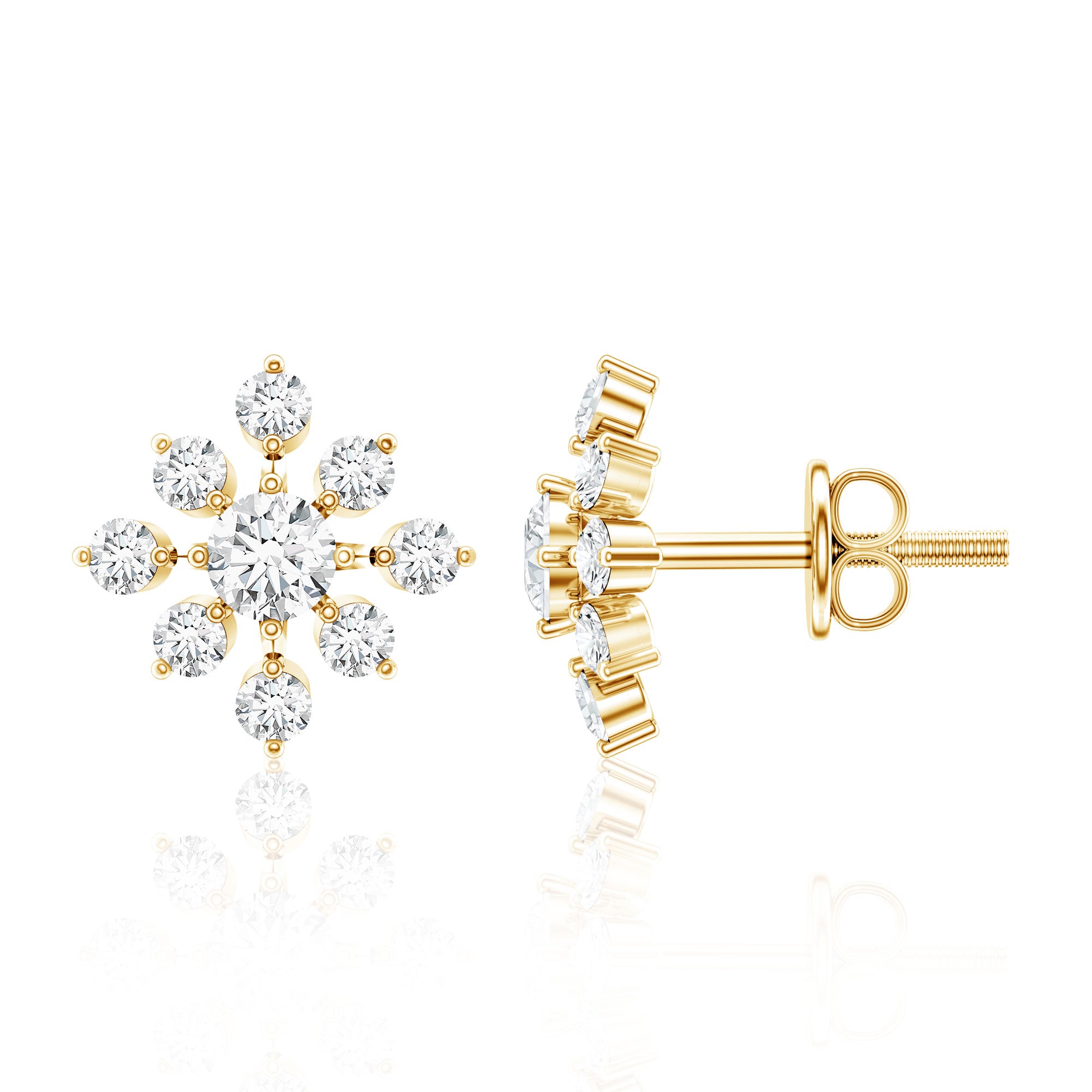 Round Cut Diamond Flower Stud Earrings for Women Natural - ( HI-SI ) - Rosec Jewels