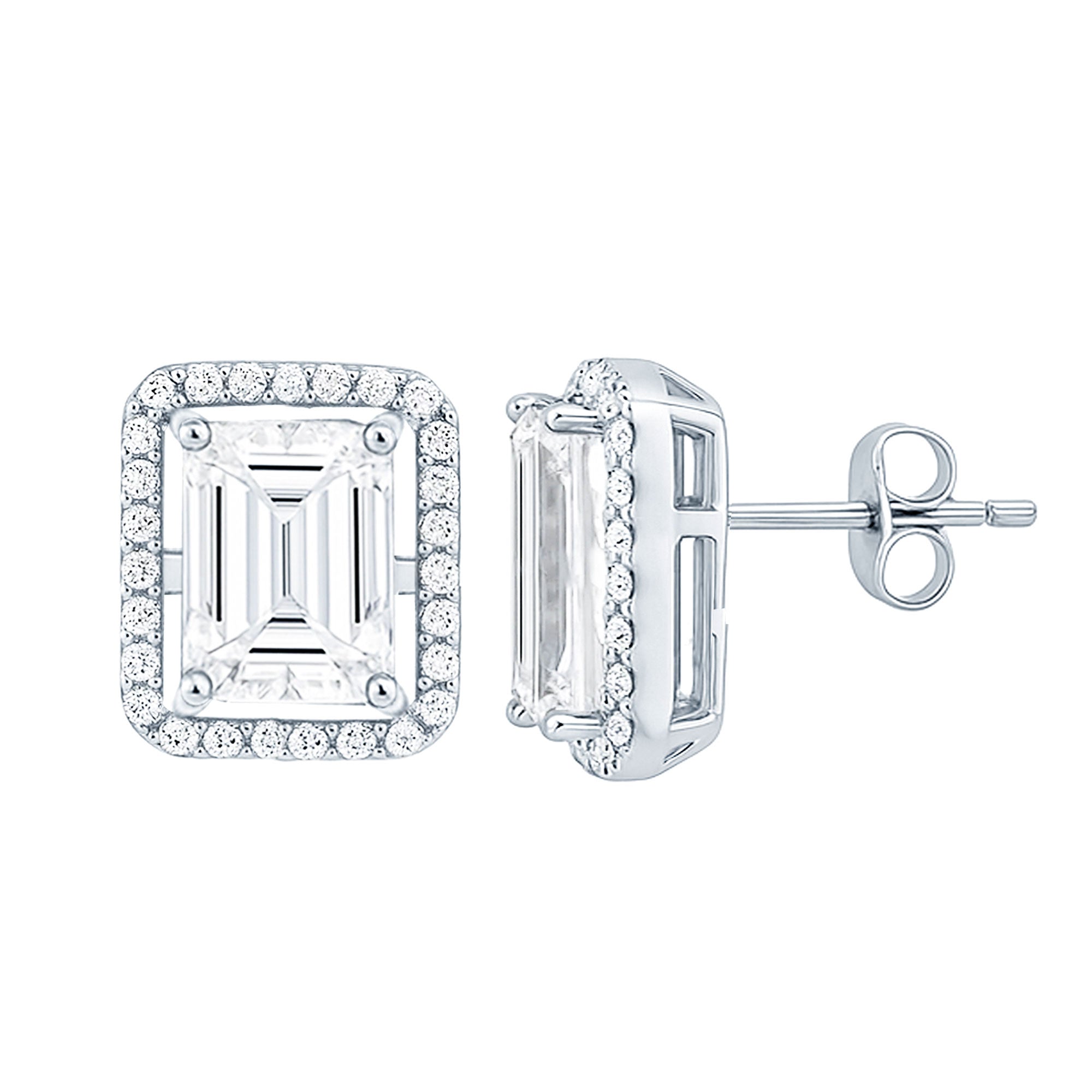 Rosec Jewels-Certified Cubic Zirconia Emerald Cut Earrings with Halo