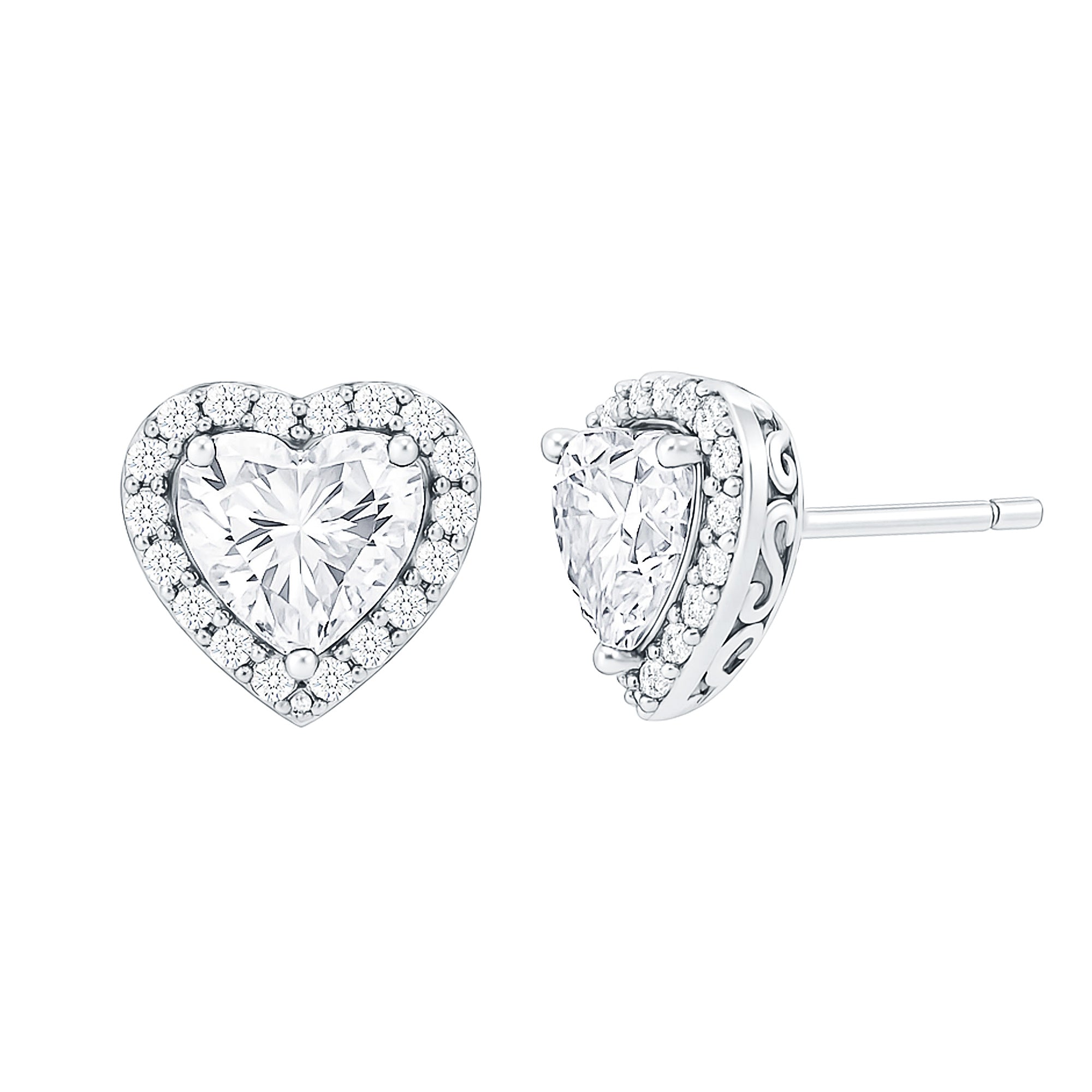 Rosec Jewels-Certified Cubic Zirconia Heart Shaped Earrings with Halo
