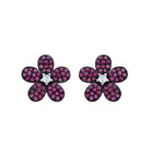 Rosec Jewels-Certified Lab Grown Pink Sapphire Flower Earrings in Sterling Silver