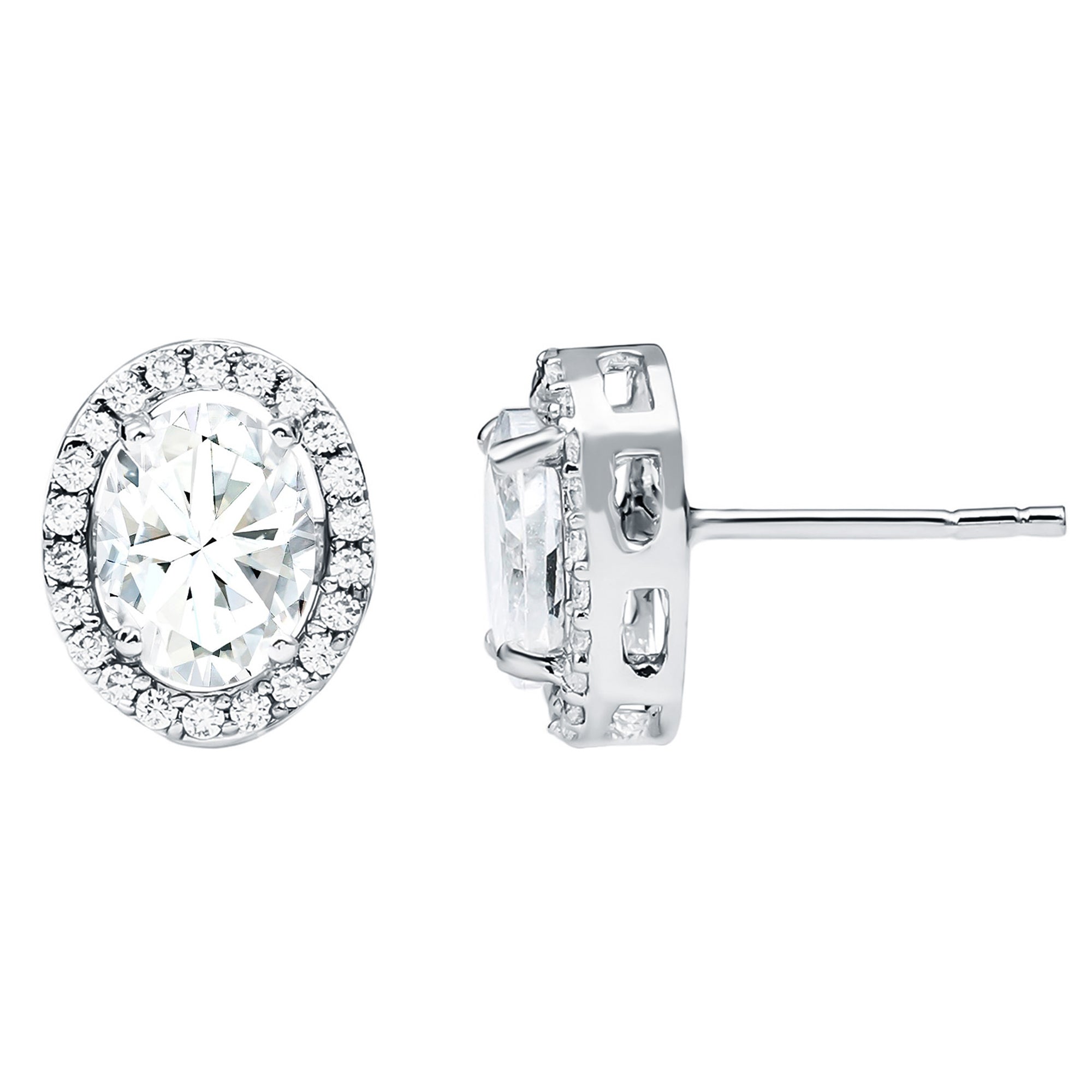 Rosec Jewels-Classic 6X8mm Oval Cubic Zirconia Stud Earrings with Halo