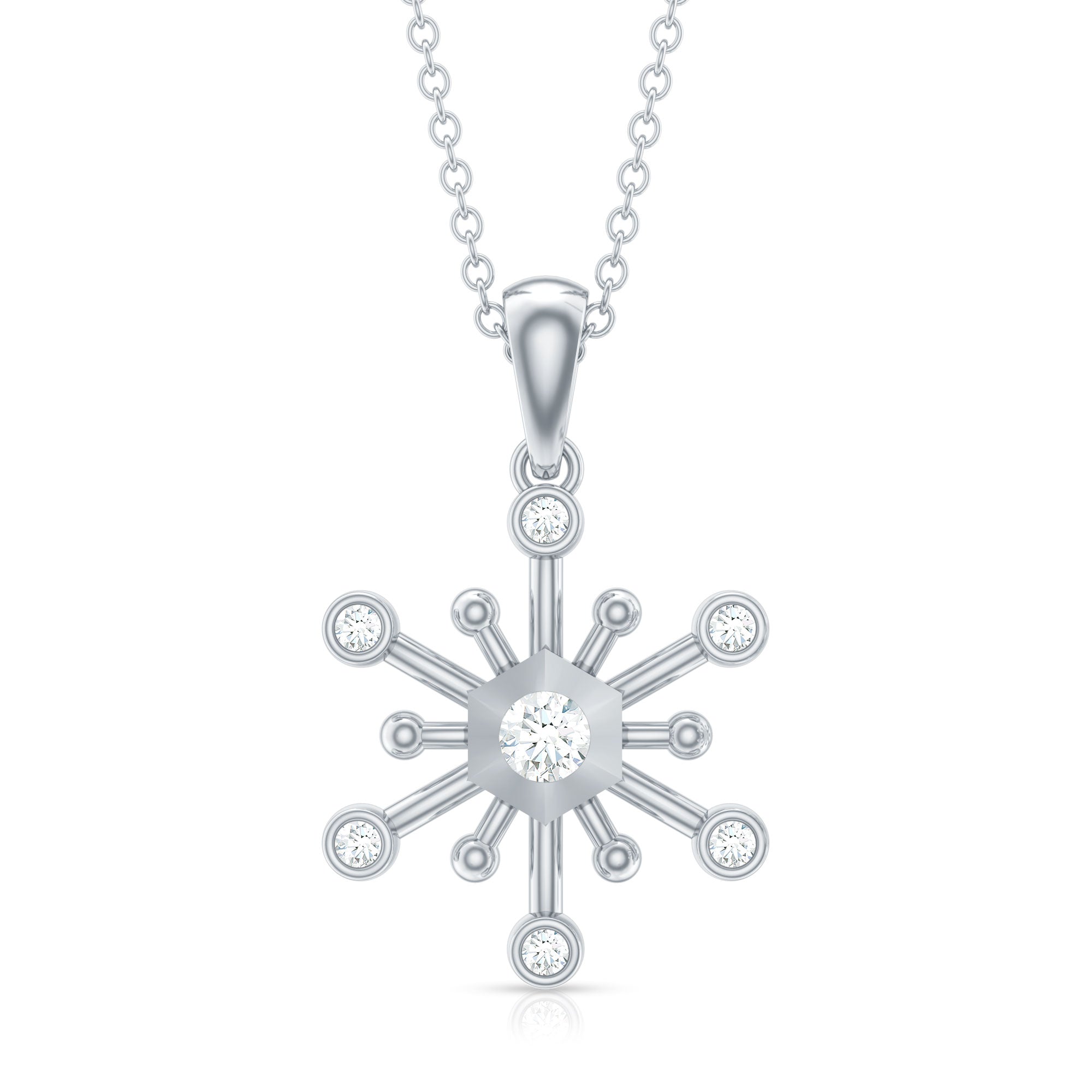 Diamond Snowflake Pendant Necklace for Women Natural - ( HI-SI ) - Rosec Jewels