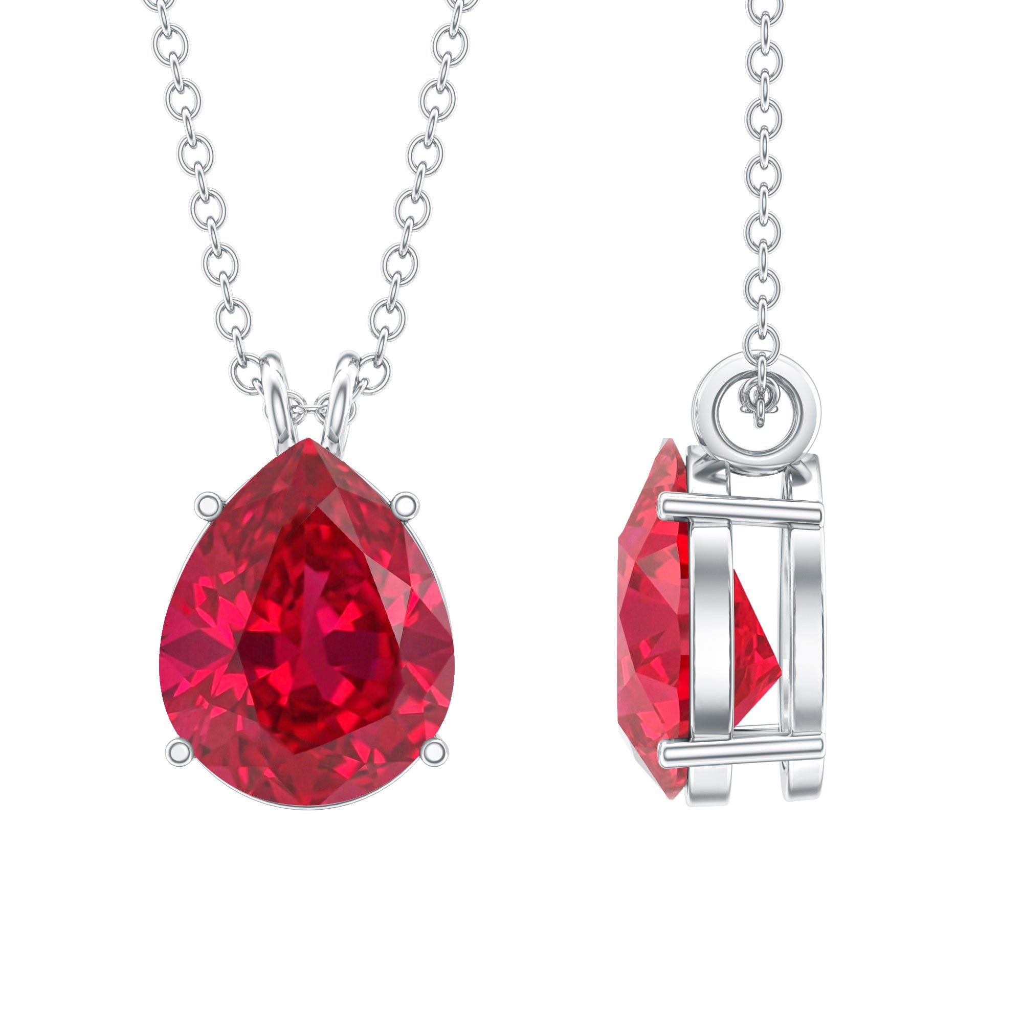 3 CT Pear Cut Lab Grown Ruby Solitaire Pendant Necklace AAAA - Rosec Jewels