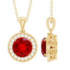 2.3 Carat Round Lab Grown Ruby and Diamond Halo Necklace AAAA - Rosec Jewels