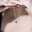Natural 1 Carat Amethyst Heart Pendant Necklace with Diamond AAA - Rosec Jewels