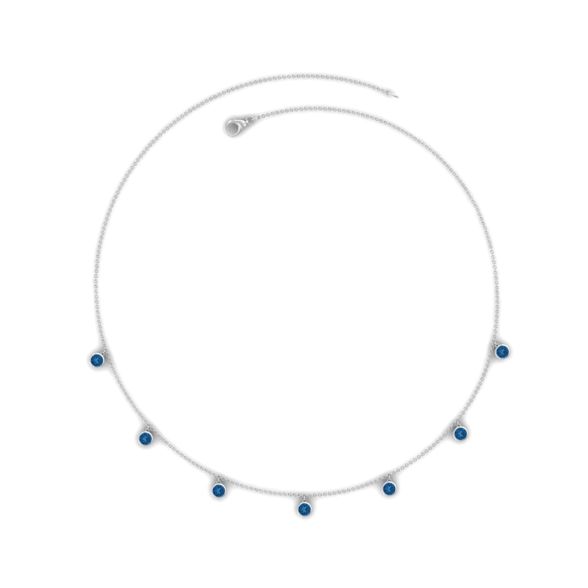 Real London Blue Topaz Station Necklace in Bezel Setting AAA - Rosec Jewels
