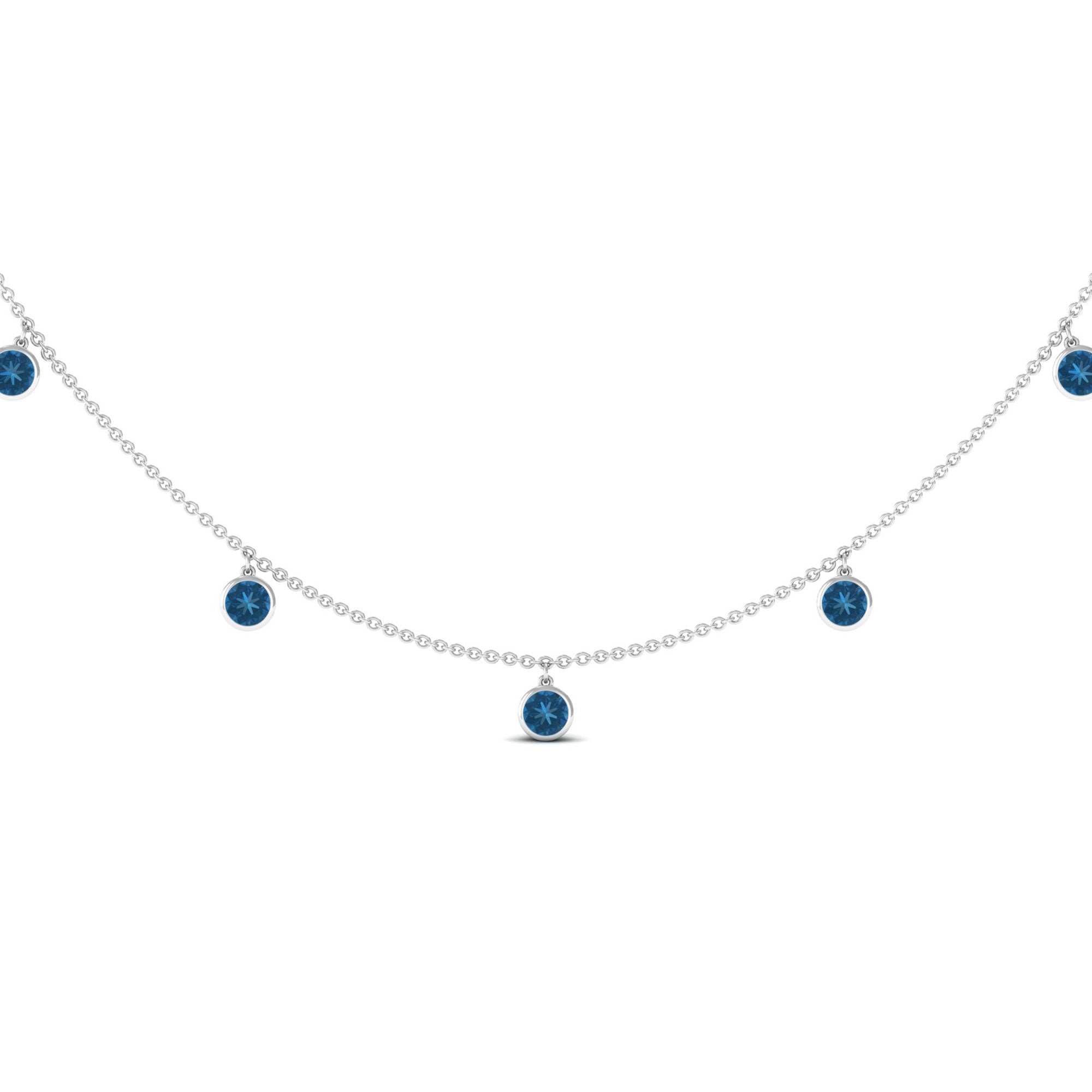 Real London Blue Topaz Station Necklace in Bezel Setting AAA - Rosec Jewels