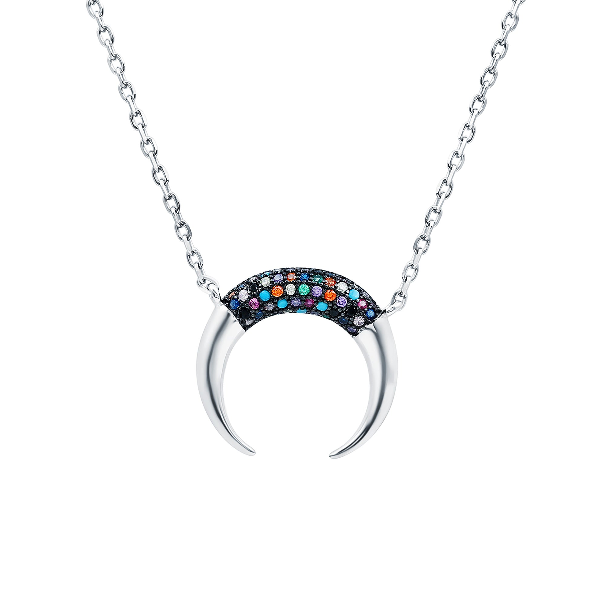 Rosec Jewels-Certified Multi Gemstone Horseshoe Necklace in Silver