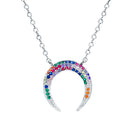 Rosec Jewels-Certified Multi Gemstone Rainbow Horseshoe Necklace in Silver