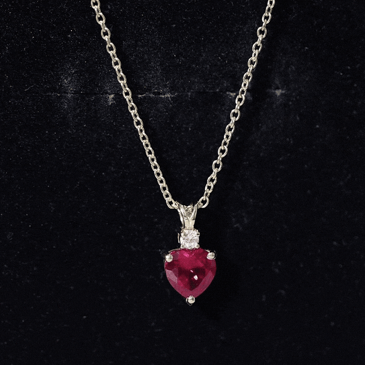 0.9 Carat Certified Lab Grown Ruby Heart Necklace with Diamond AAAA - Rosec Jewels