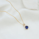 Cushion Cut Lab Grown Blue Sapphire Solitaire Necklace with Diamond AAAA - Rosec Jewels