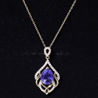 Certified Lab Grown Blue Sapphire Designer Necklace with Diamond Accent AAAA - Rosec Jewels