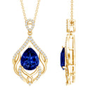 Certified Lab Grown Blue Sapphire Designer Necklace with Diamond Accent AAAA - Rosec Jewels