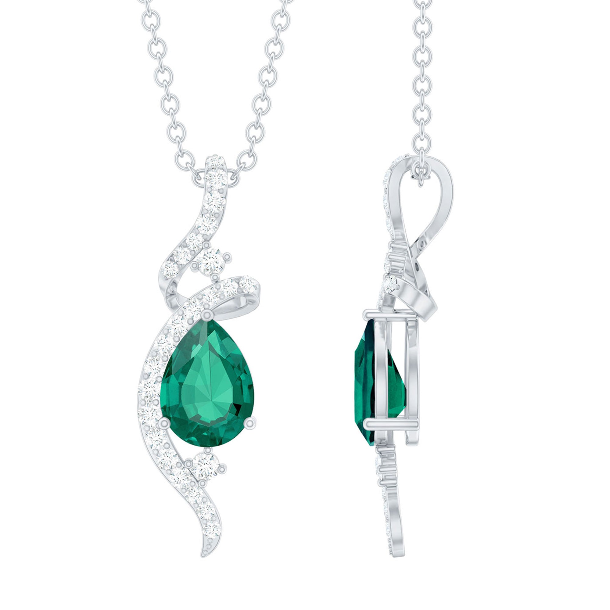 Lab Created Emerald Pear Shaped Teardrop Necklace In Silver