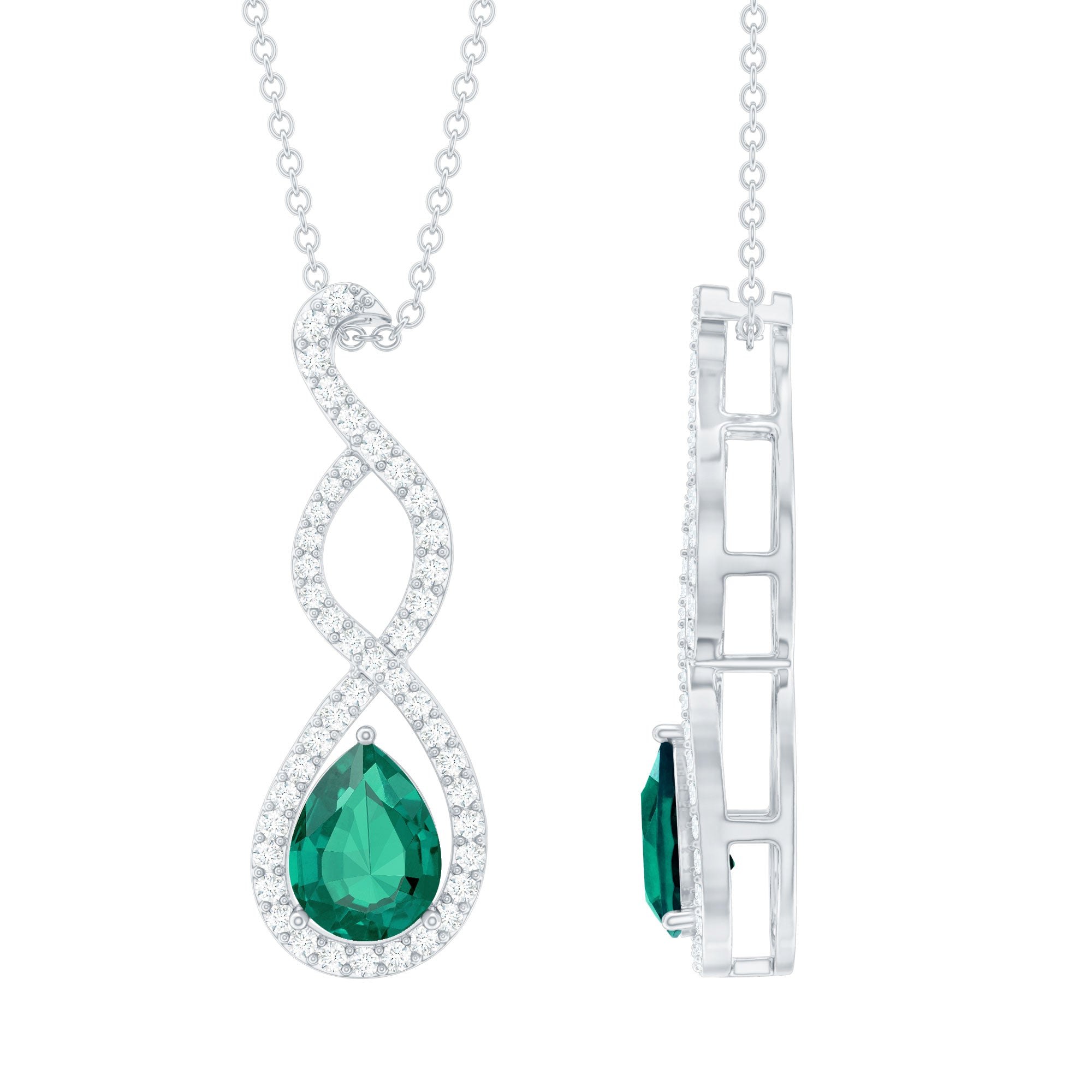 Lab Created 6X8 MM Emerald Infinity Necklace with Silver Chain