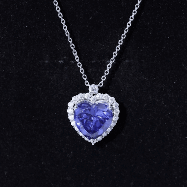 Lab Grown Blue Sapphire Heart of the Ocean Necklace AAAA - Rosec Jewels