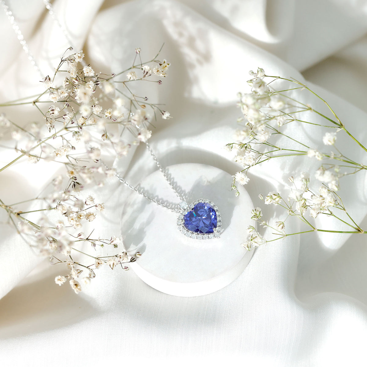 Lab Grown Blue Sapphire Heart of the Ocean Necklace AAAA - Rosec Jewels