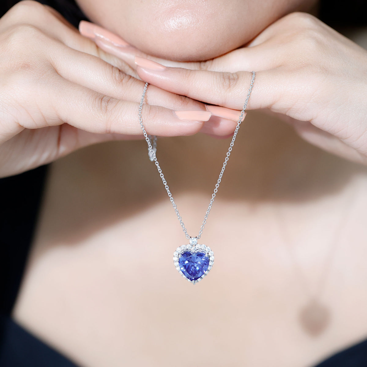 Lab Grown Blue Sapphire Heart of the Ocean Necklace AAAA - Rosec Jewels